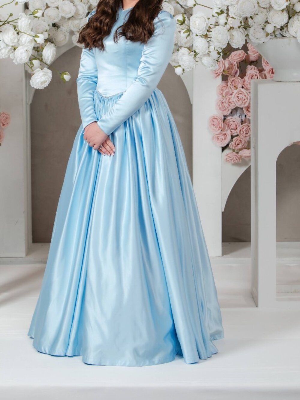 Custom Made Light Blue Satin Gown size XS/S